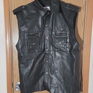 Bagazio Men's Black Leather Utility Vest